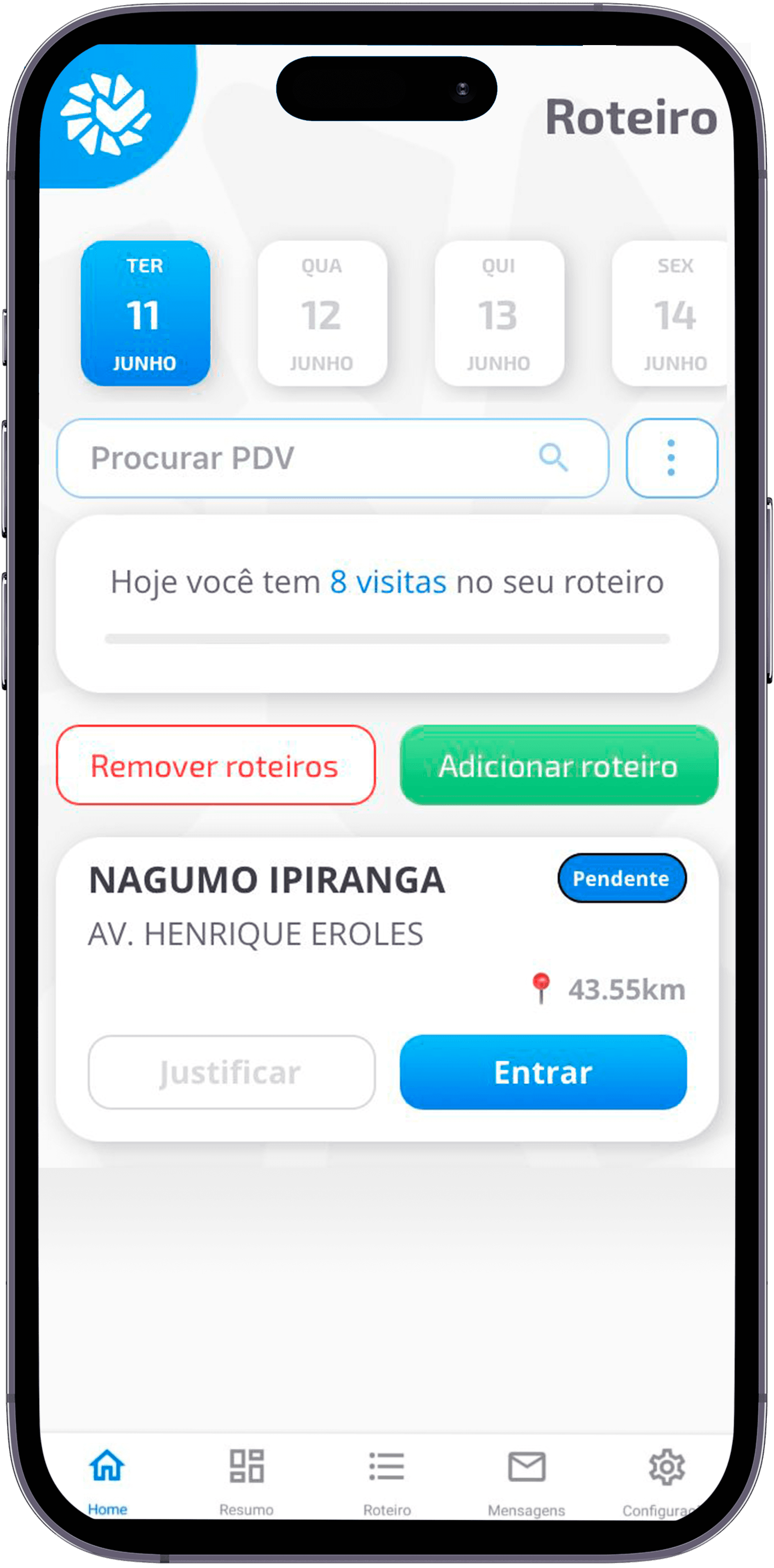 Tela de roteiro no aplicativo PDV Mundo | Inteligência de Trade Marketing